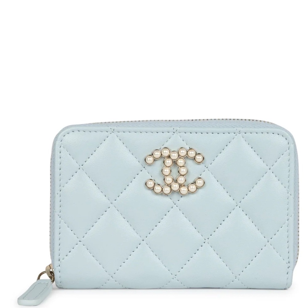 Chanel Blue Quilted Wallet with Iconic CC Logo